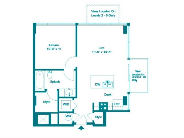 Midnight Floorplan - One Bedroom One Bath (702 SF)