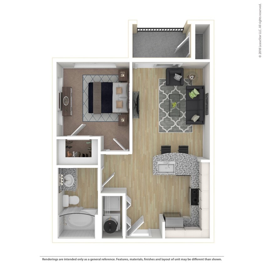 One bedroom apartment in Pflugerville, Texas. - A1.1