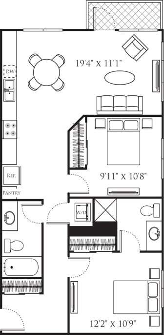 Floor Plan - Two Bedroom B (2A)