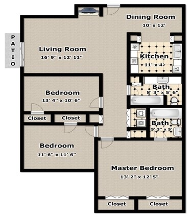 3BR/2BA - 2 Bedroom 2 Bathroom - C1