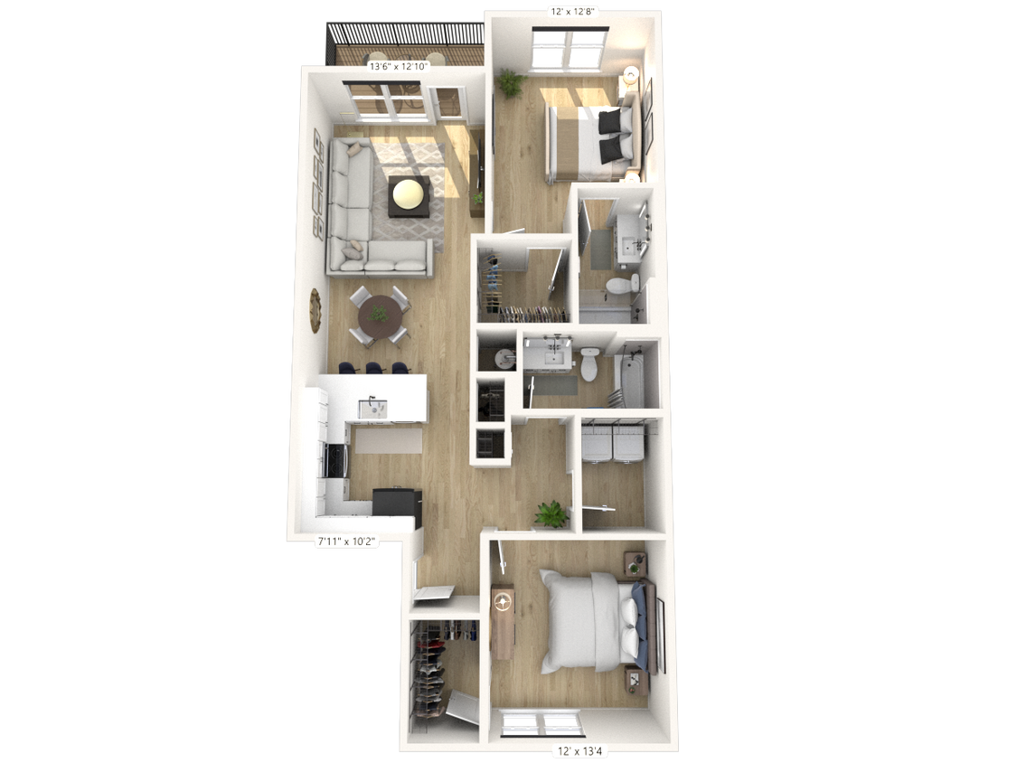 Floor Plan - C12 - 2 Bedroom 2 Bathroom 