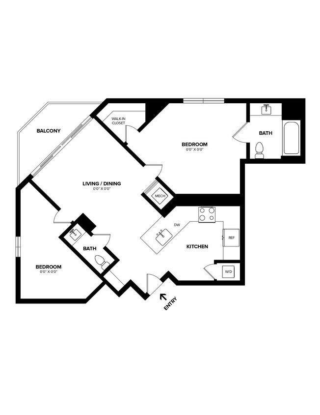 Floor Plan - 1 Bed/1.5 Bath + Den-A09R