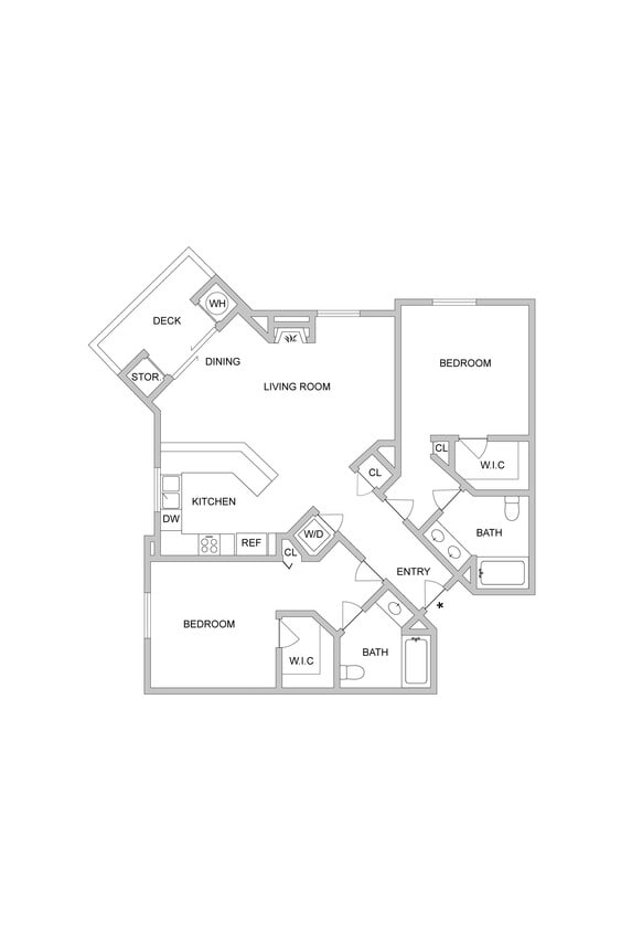 Floor Plan - Plan F - 2 bed 2 bath 1134