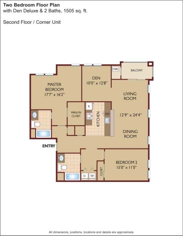 Floor Plan - $2.26/sq.ft. - Two Bedroom with Den Deluxe