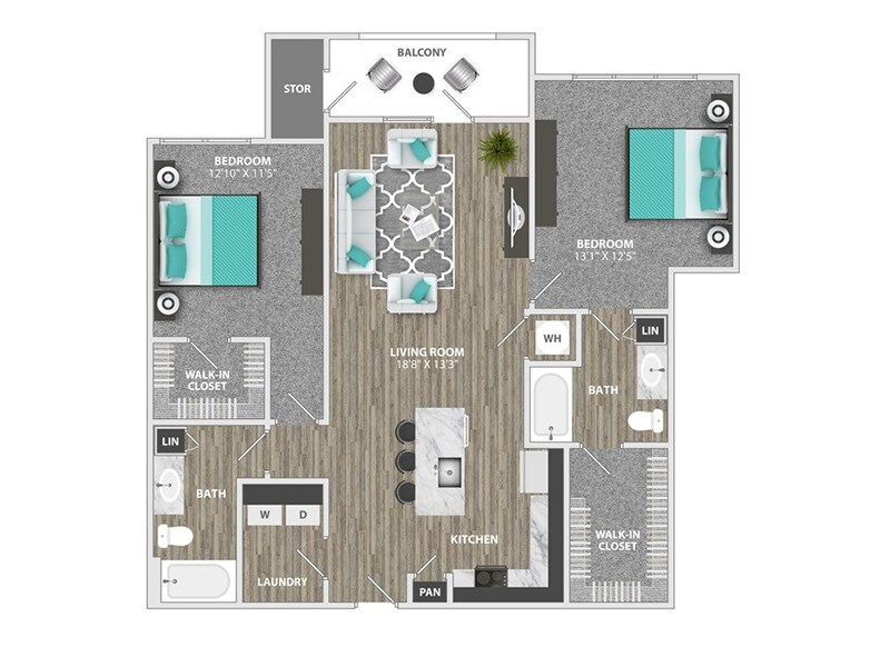 Floor Plan - 2 Beds, 2 Baths
