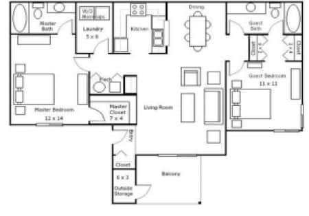 Floor Plan - 2/2/Reno