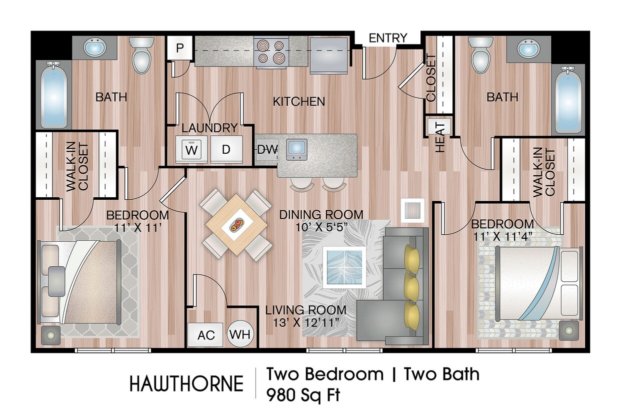 980 Square Feet - Hawthorne (Income Restricted)