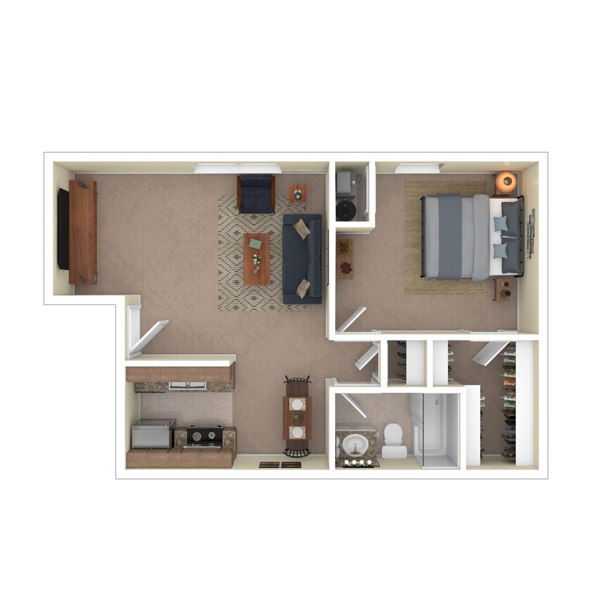 1C/1E - 1 Bed, 1 Bath, 625-715 sq. ft. - 3D Furnished - Woodland