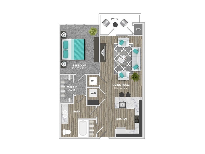 Floor Plan - 1 Bed, 1 Bath