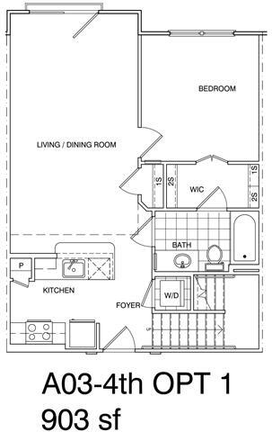 Floor Plan - 1 Bedroom + Loft, 1 Bath 903 SF KA3L2
