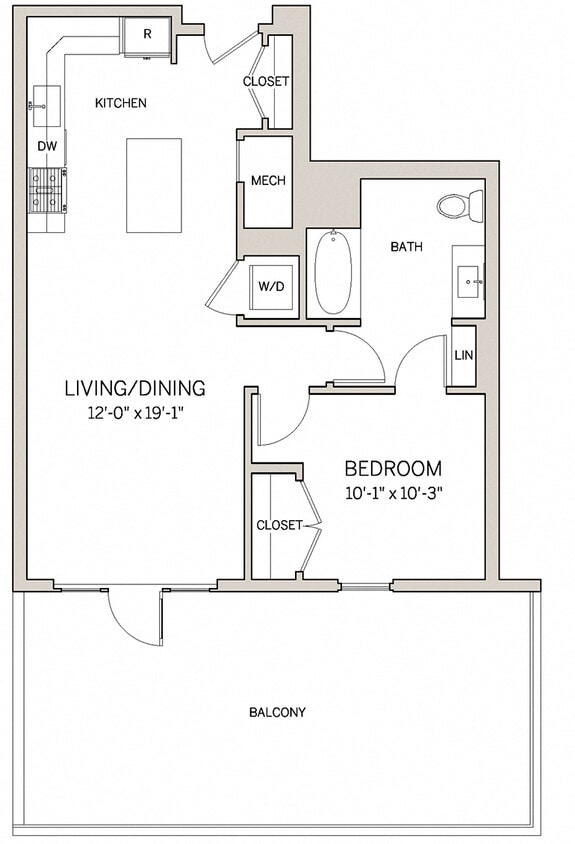 Floor Plan - 1 Bed 1 Bath A2