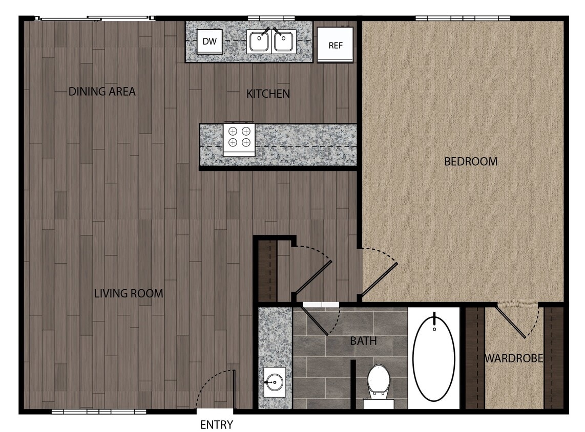 Floor Plan - Plan 1 - 1-Bedroom, 1-Bath