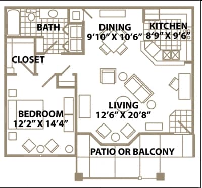 1BR/1BA - One Bedroom Apartment, one bath