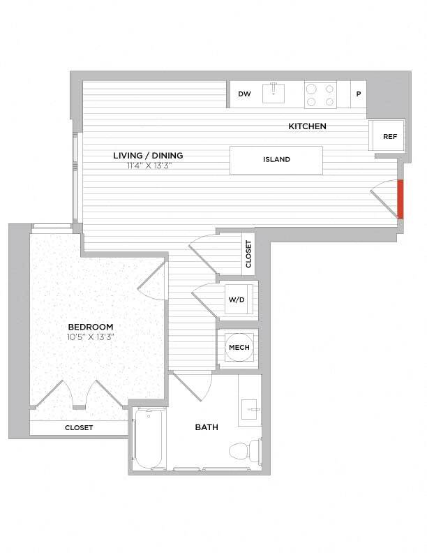Floor Plan - 1 Bed/1 Bath-A03-Type A East