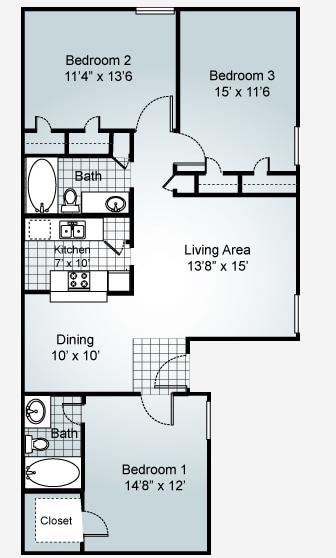 WG-2BR/1BA - 2 Bedroom 1 Bathroom