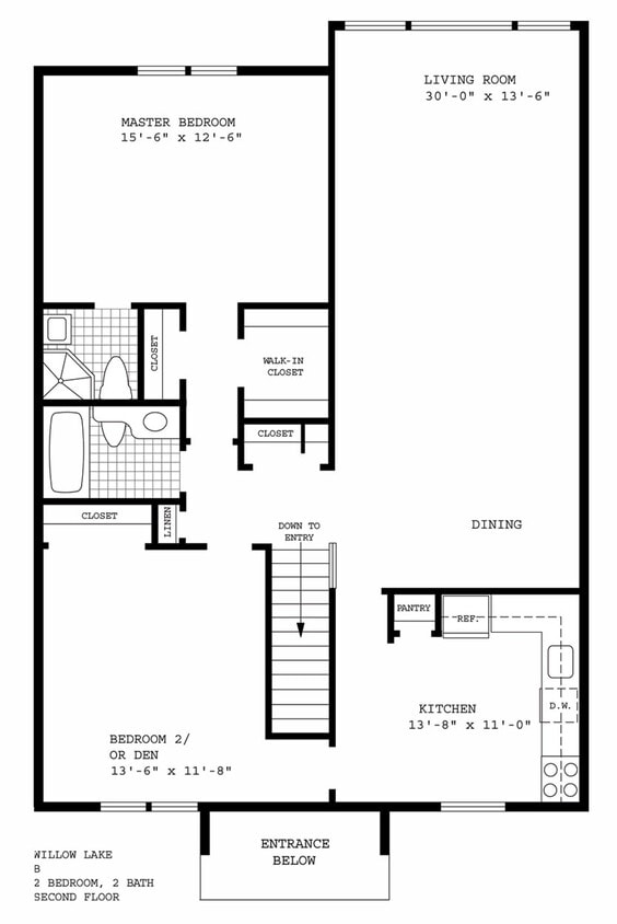 Floor Plan - Model B 2 Bedroom no Terrace Second Floor