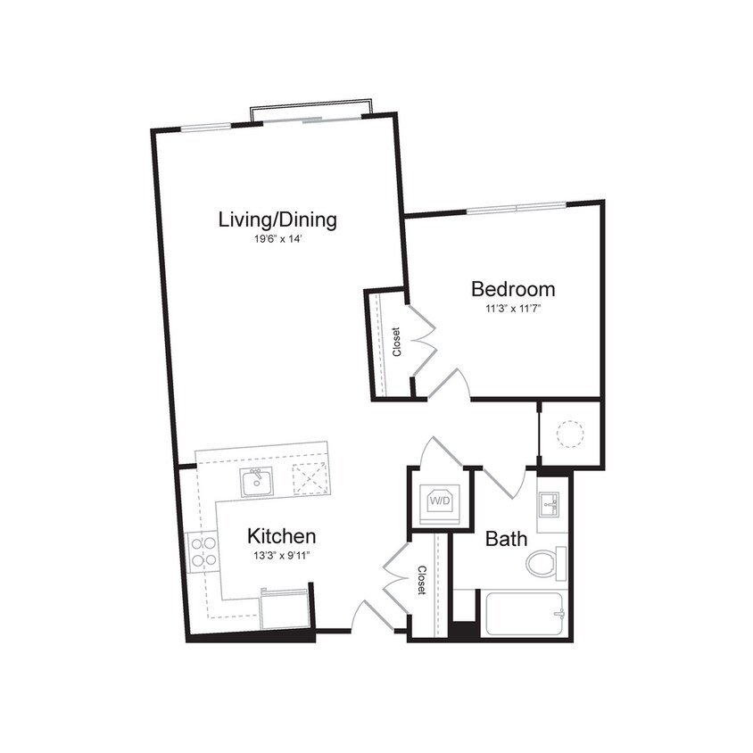 Floor Plan - One Bedroom/One Bath (1T-B)