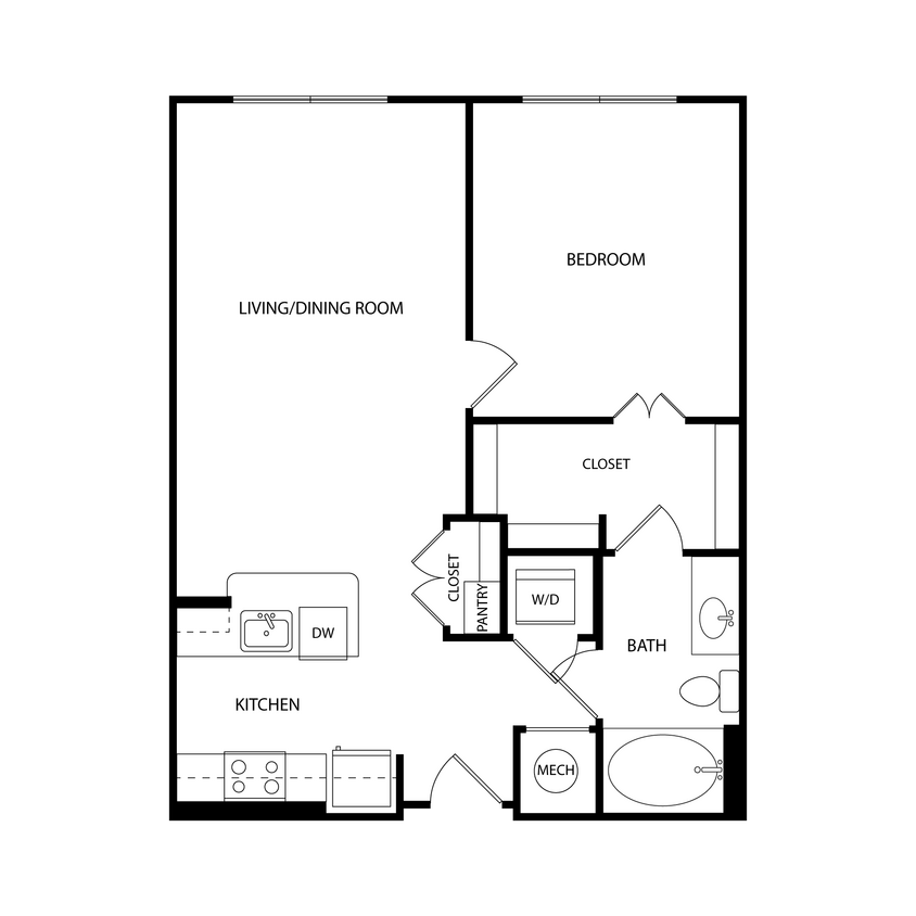Floor Plan - 1 Bedroom, 1 Bath 718 SF KA3