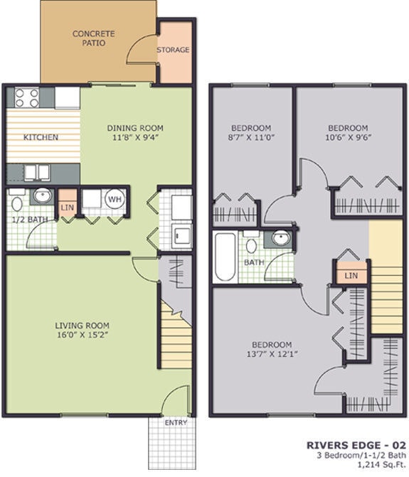 Floor Plan - 3 Bedroom Townhome