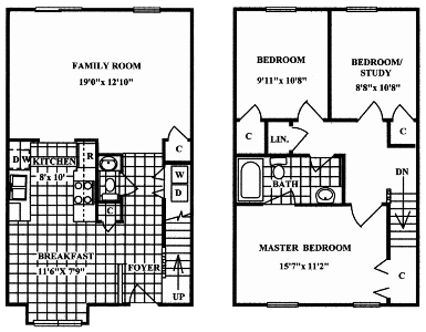 Floor Plan - 3 Bedroom 1.5 Bath Deluxe - Bay Window