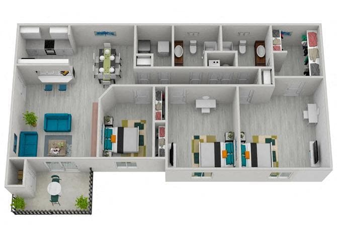 Floor Plan - Three Bed Two Bath - Renovated