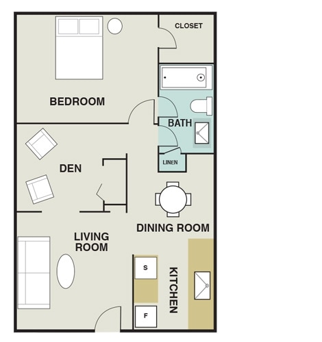 1BR/1BA - 1X1D
