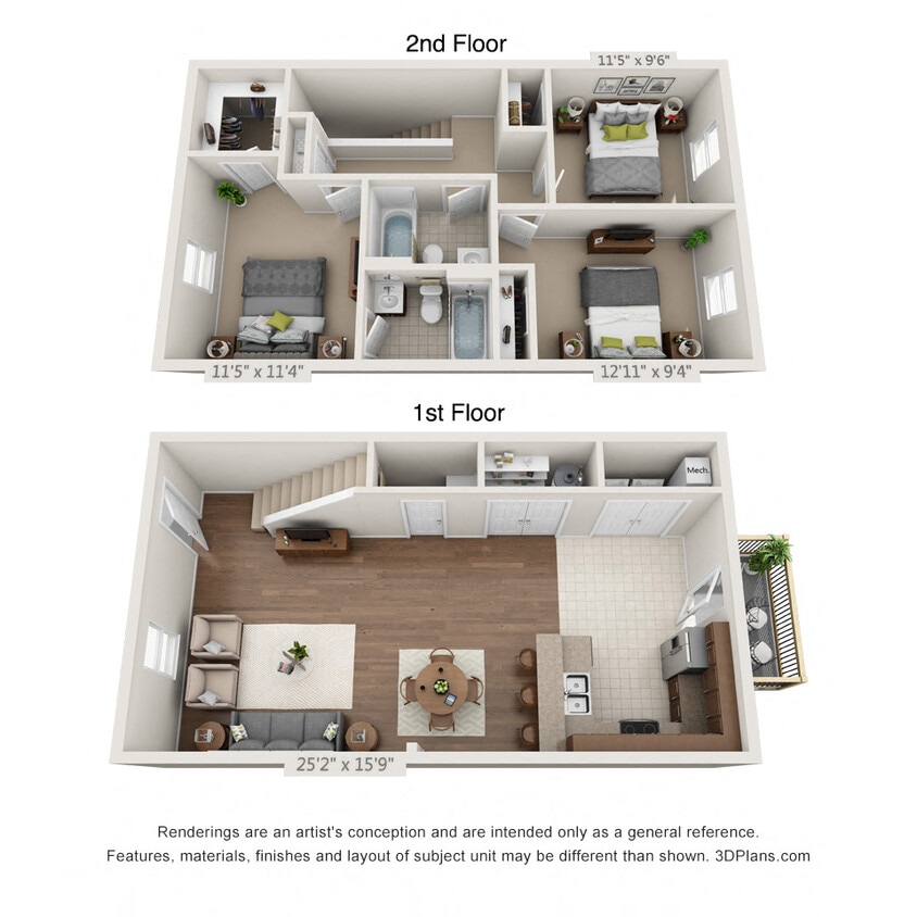 Floor Plan - 3 Bedroom Townhome