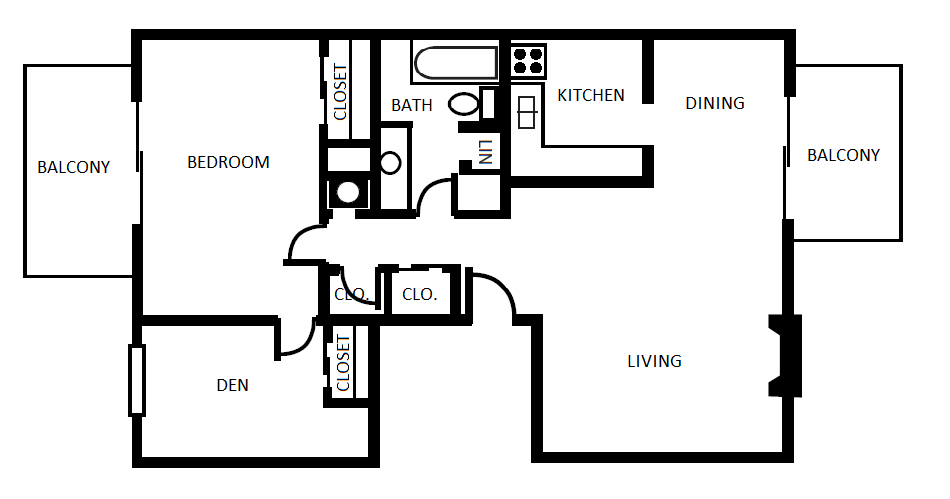 Floor Plan - 1 Bed | 1 Bath + Den | 926 sq ft 