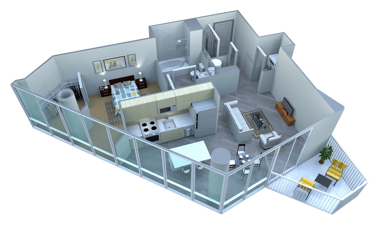 Floor Plan - 1 Bed | 1 Bath  Corner Unit, Balcony (10)
