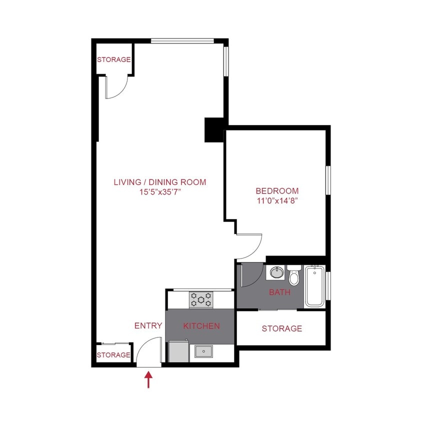 Floor Plan - A8 - 1 Bed / 1 Bath (885 sf)