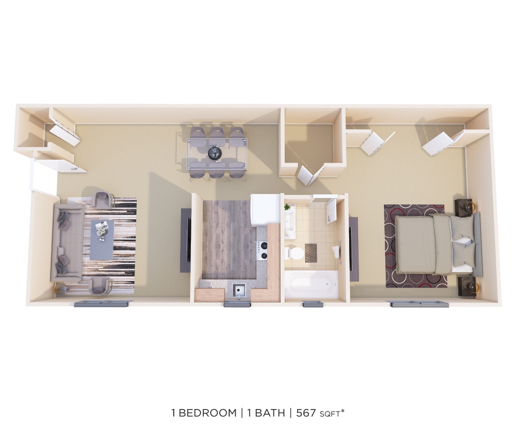 Floor Plan - One Bedroom - 527 sqft