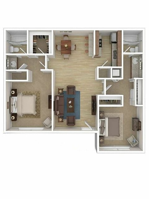 Explore the inviting layout of our deluxe 2-bedroom apartment, perfect for comfortable living. - B2