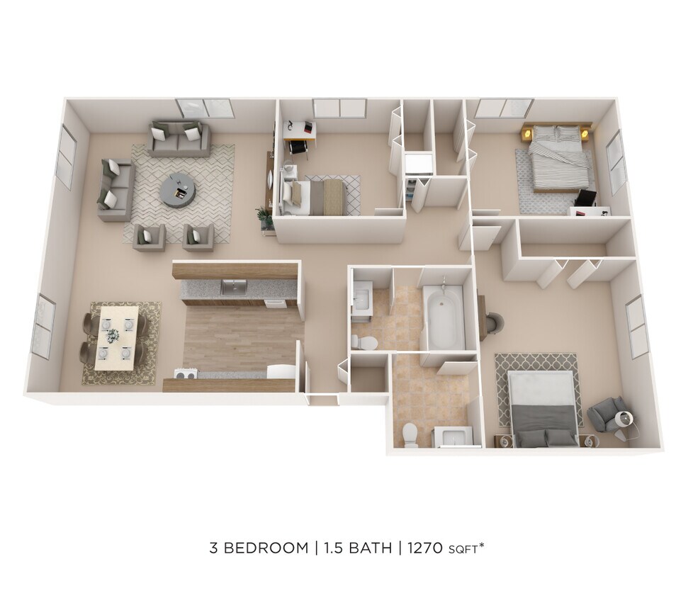 Floor Plan - Three Bedroom 1.5 Bath