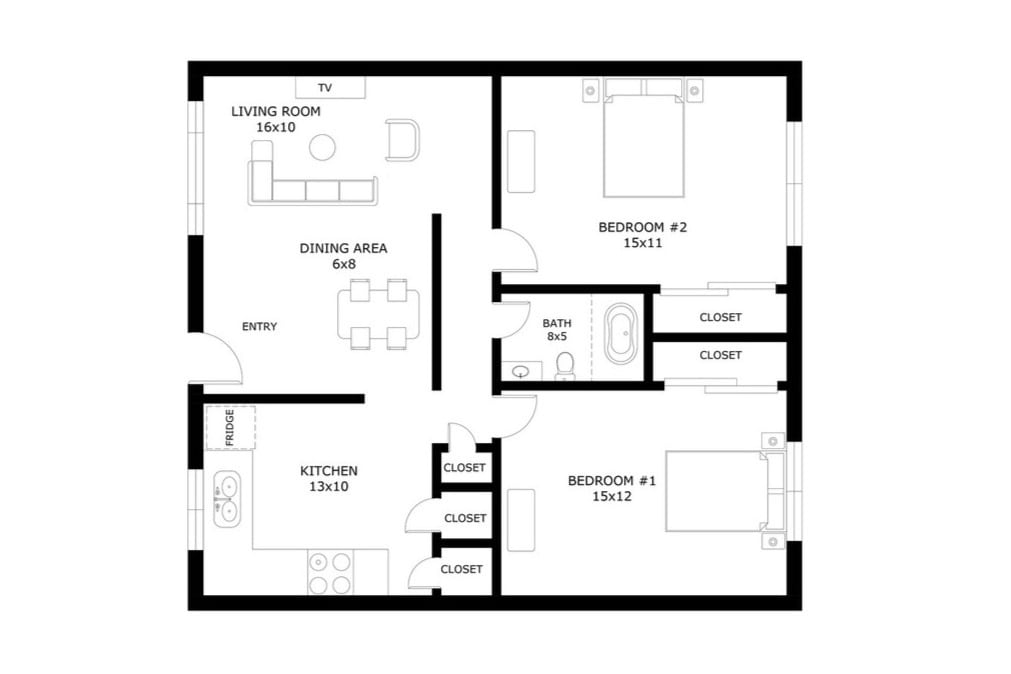 2 Bedroom 1 Bath (Central) - 2 Bedroom- C