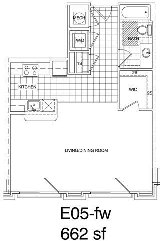 Floor Plan - Studio 662 SF E2