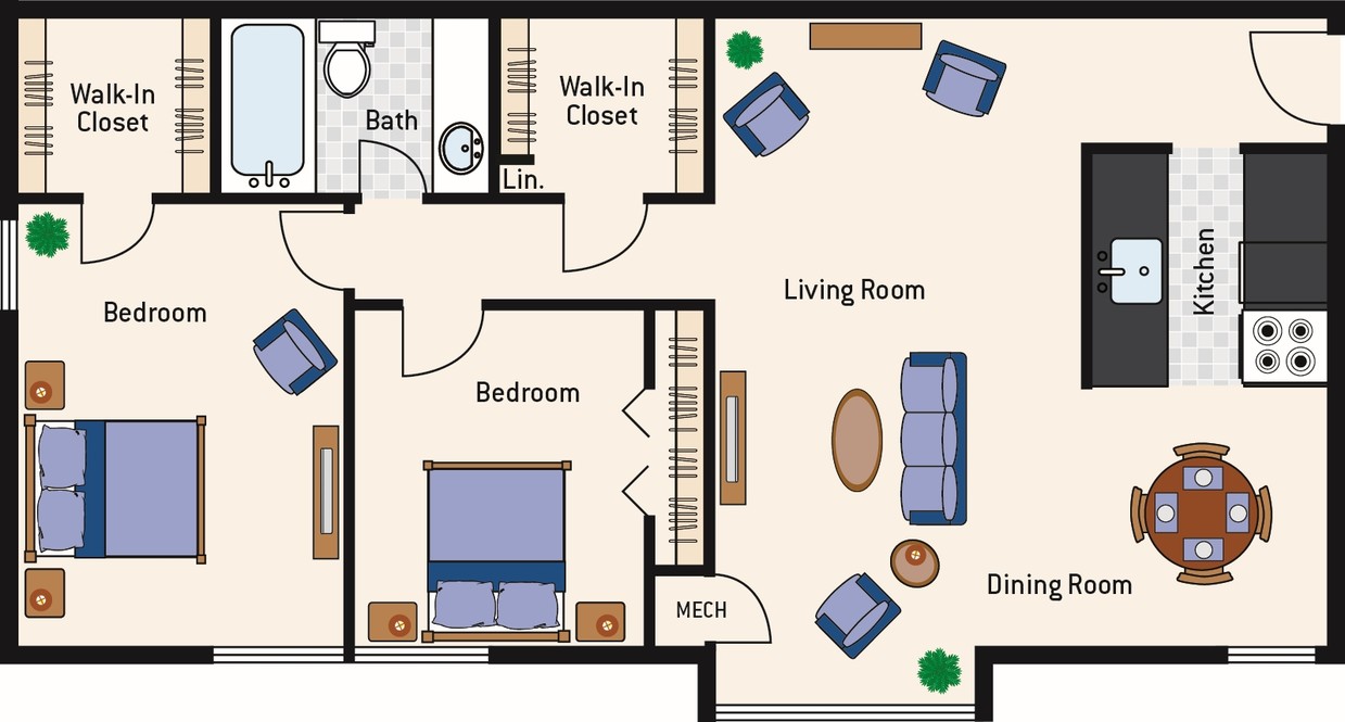 2BR/1BA - 2 Bedroom 1 Bath