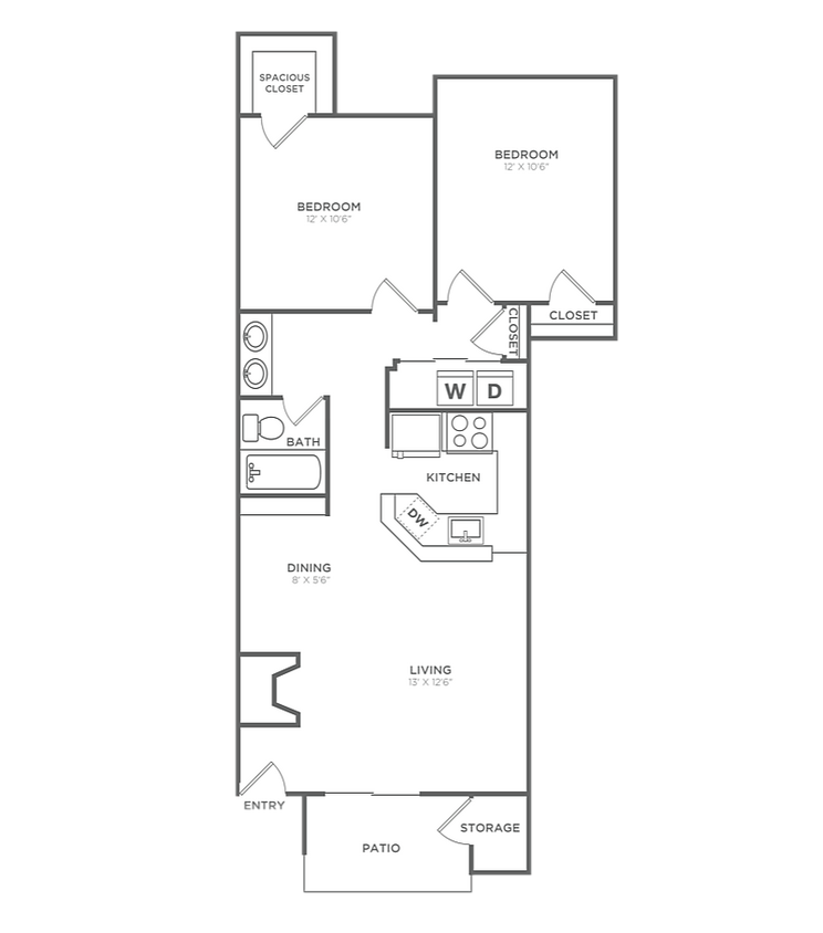 Two Bedroom One Bath (866 SF) - Two Bedroom One Bath (866 SF)