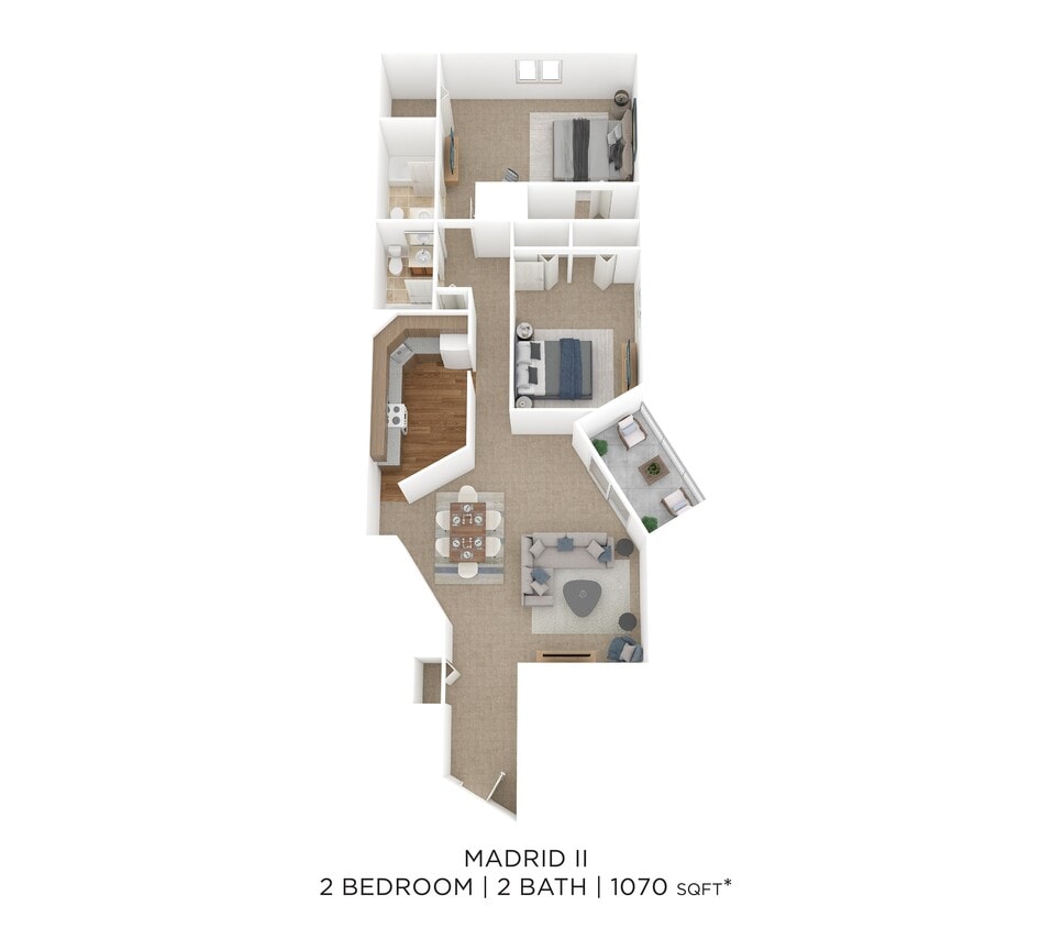 Floor Plan - Two Bedroom 2 Bath-1,070 sqft