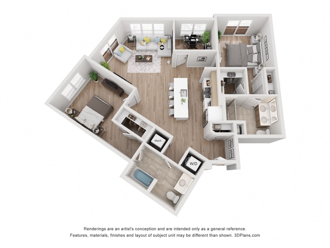 Floor Plan - Avenue G | 2 Bed/2 Bath Den-BW-15.1