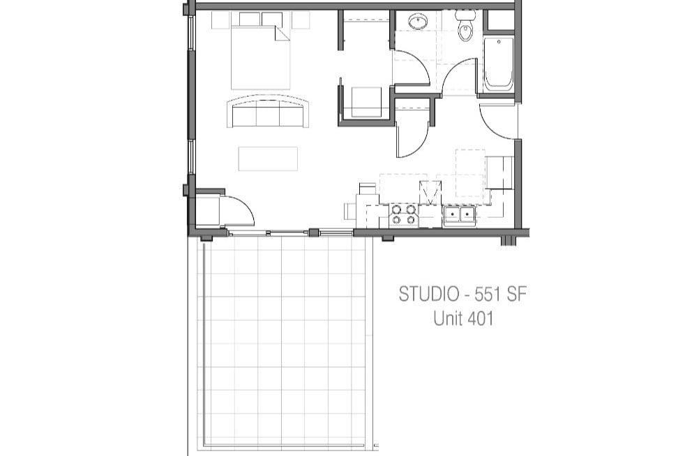 Floor Plan - Studio w/ Private Rooftop Deck