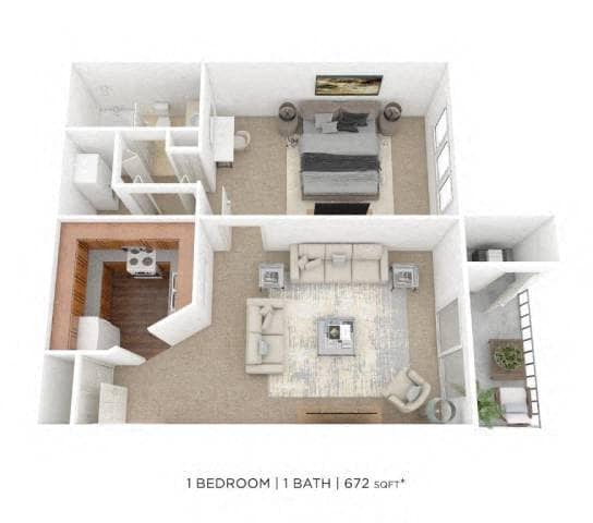 Floor Plan - One Bedroom - 672 sqft