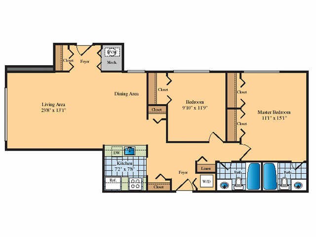 2 BR 2 BA A Floorplan 1066 - B2B