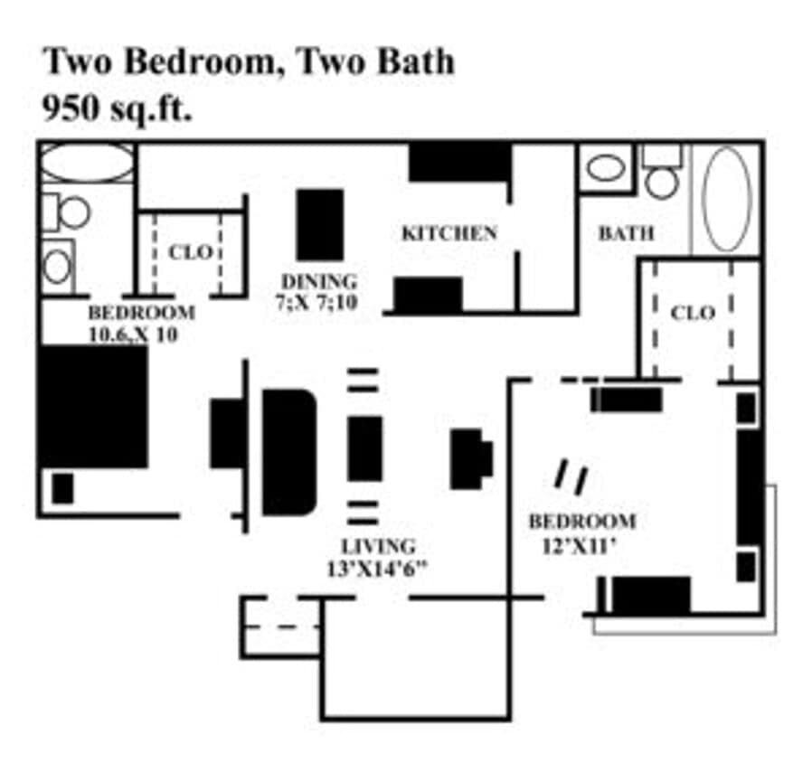 Floor Plan - 2 Bedroom 2 Bathroom Upstairs