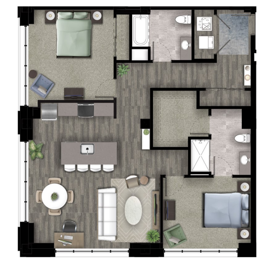 Floor Plan - 2Bedroom/2Bath - 2A