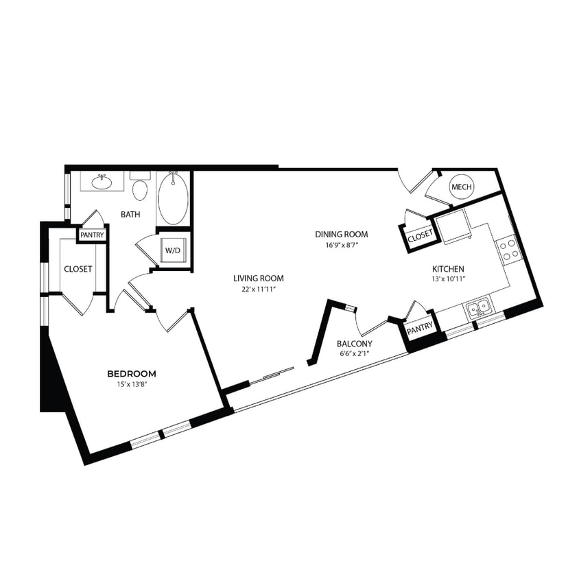 Floor Plan - 1 Bedroom, 1 Bath 823 SF A9