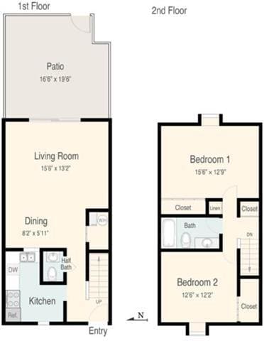 Floor Plan - 2 Bed 1.5 Bath