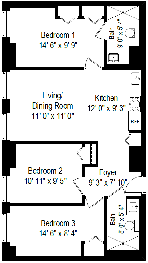 Floor Plan - 3 Bed, 2 Bath - Style A