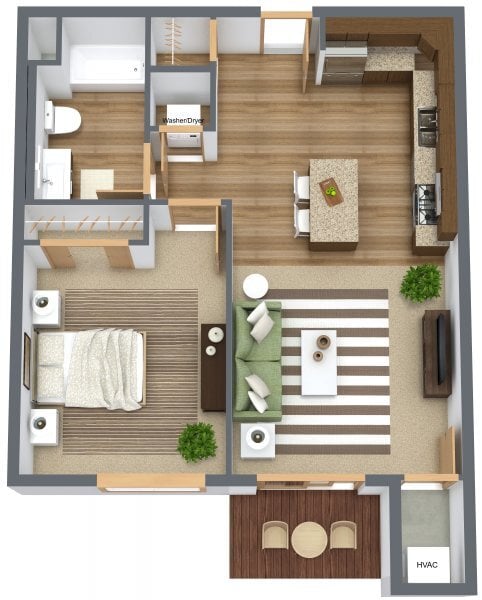 Floor Plan - 1 Bed 1 Bath