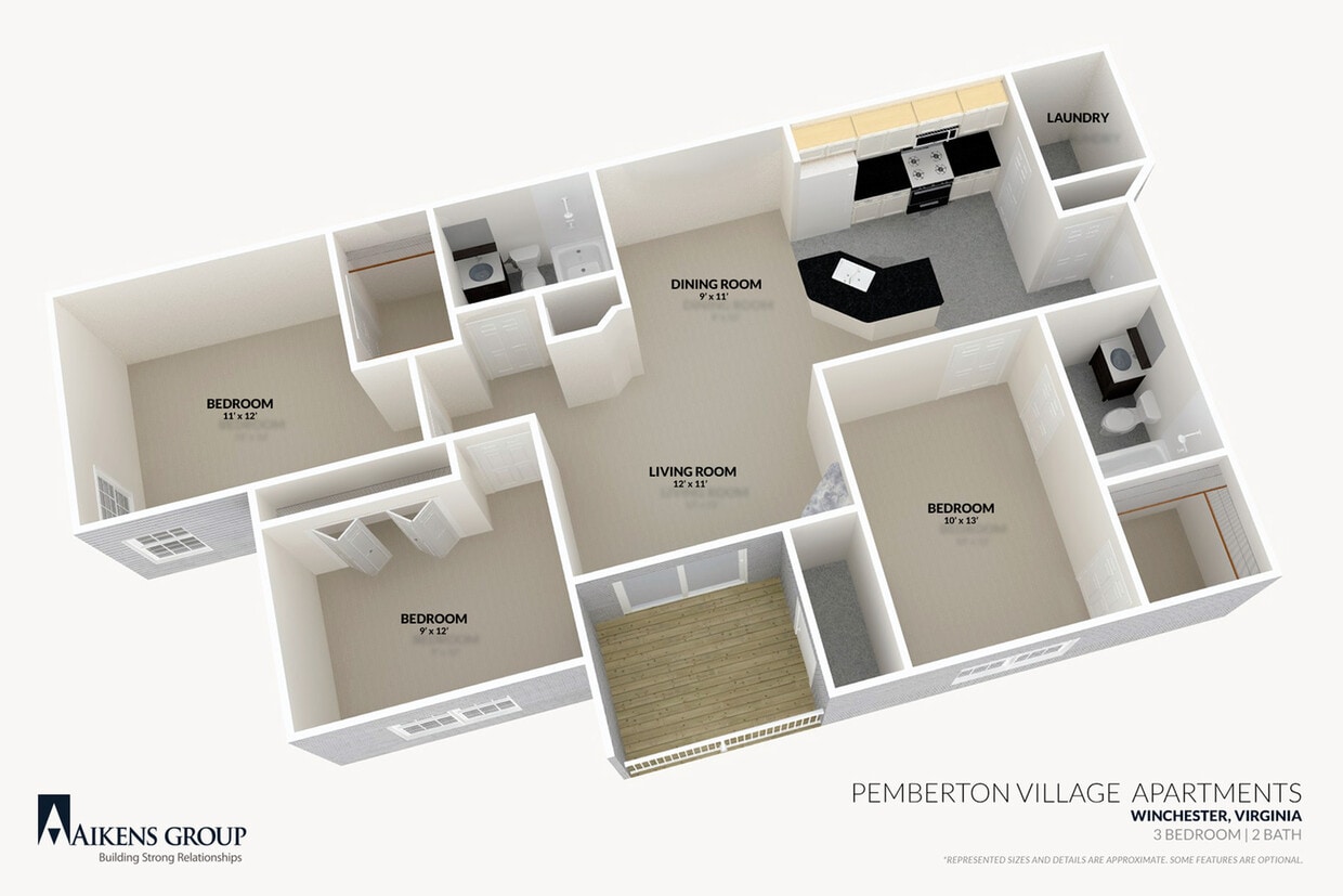 Pemberton-Village-Apartments-Winchester-VA-3br2ba-Floorplan - 3 BEDROOM 2 BATH