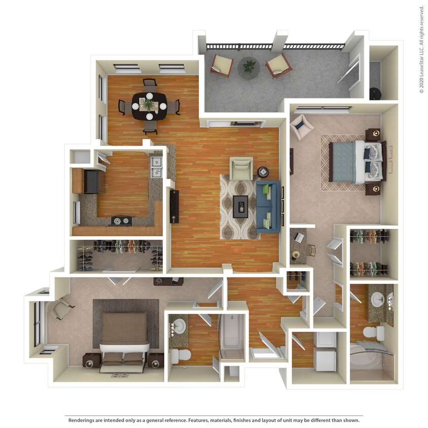 Floor Plan - 2 Bed 2 Bath 1340 SqFt (1166 Net)